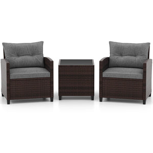 The strong and sturdy steel frame ensures the sturdiness of the set<br>Hand-woven rattan can withstand moderate rain or wind in outdoor<br>A wide armrest in suitable height is good for supporting and relaxing your arm<br>Thick and soft cushion with a high
