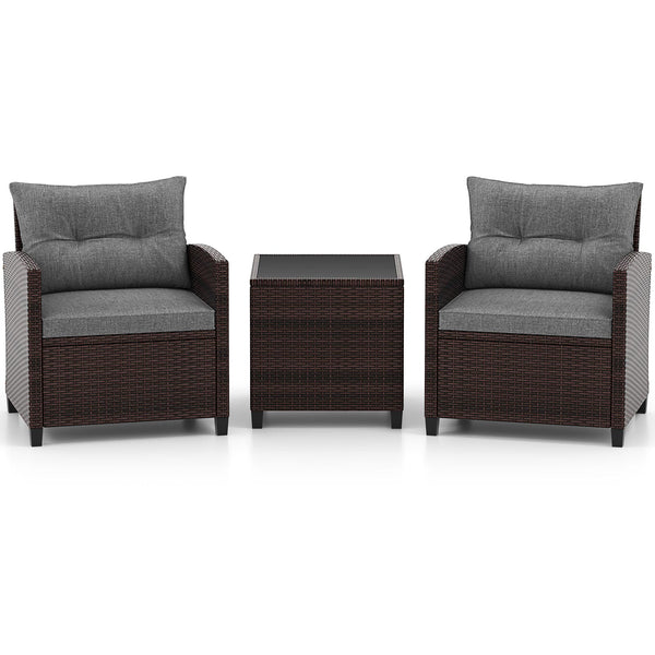 The strong and sturdy steel frame ensures the sturdiness of the set<br>Hand-woven rattan can withstand moderate rain or wind in outdoor<br>A wide armrest in suitable height is good for supporting and relaxing your arm<br>Thick and soft cushion with a high