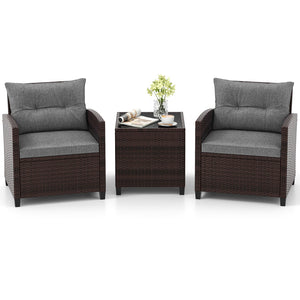 The strong and sturdy steel frame ensures the sturdiness of the set<br>Hand-woven rattan can withstand moderate rain or wind in outdoor<br>A wide armrest in suitable height is good for supporting and relaxing your arm<br>Thick and soft cushion with a high