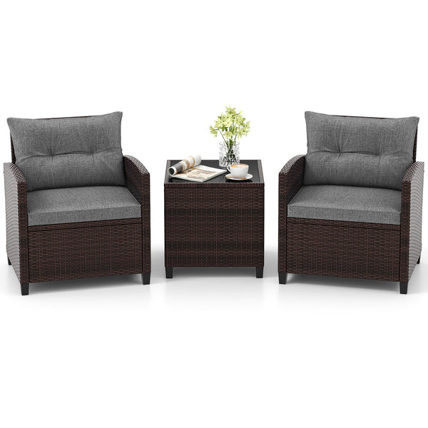 The strong and sturdy steel frame ensures the sturdiness of the set<br>Hand-woven rattan can withstand moderate rain or wind in outdoor<br>A wide armrest in suitable height is good for supporting and relaxing your arm<br>Thick and soft cushion with a high