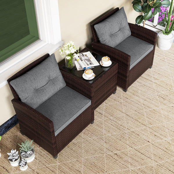 The strong and sturdy steel frame ensures the sturdiness of the set<br>Hand-woven rattan can withstand moderate rain or wind in outdoor<br>A wide armrest in suitable height is good for supporting and relaxing your arm<br>Thick and soft cushion with a high