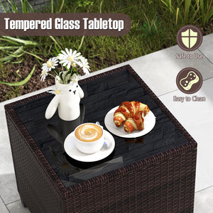 The strong and sturdy steel frame ensures the sturdiness of the set<br>Hand-woven rattan can withstand moderate rain or wind in outdoor<br>A wide armrest in suitable height is good for supporting and relaxing your arm<br>Thick and soft cushion with a high