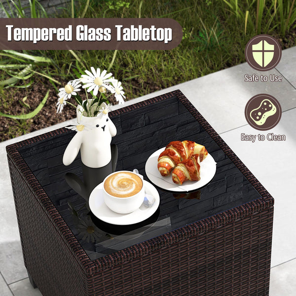 The strong and sturdy steel frame ensures the sturdiness of the set<br>Hand-woven rattan can withstand moderate rain or wind in outdoor<br>A wide armrest in suitable height is good for supporting and relaxing your arm<br>Thick and soft cushion with a high