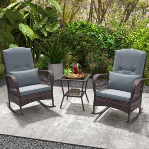 Rock smooth and safely with anti-slip mats and stoppers<br>Wrapped with premium PE rattan for elegance<br>Soft cushions and pillows make you more comfortable<br>Curved armrests for more coziness<br>Heavy-duty metal frame offers strong support<br>Smooth zi