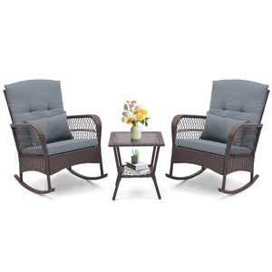 Rock smooth and safely with anti-slip mats and stoppers<br>Wrapped with premium PE rattan for elegance<br>Soft cushions and pillows make you more comfortable<br>Curved armrests for more coziness<br>Heavy-duty metal frame offers strong support<br>Smooth zi