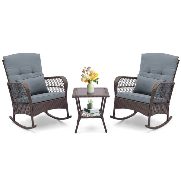 Rock smooth and safely with anti-slip mats and stoppers<br>Wrapped with premium PE rattan for elegance<br>Soft cushions and pillows make you more comfortable<br>Curved armrests for more coziness<br>Heavy-duty metal frame offers strong support<br>Smooth zi