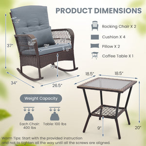 Rock smooth and safely with anti-slip mats and stoppers<br>Wrapped with premium PE rattan for elegance<br>Soft cushions and pillows make you more comfortable<br>Curved armrests for more coziness<br>Heavy-duty metal frame offers strong support<br>Smooth zi