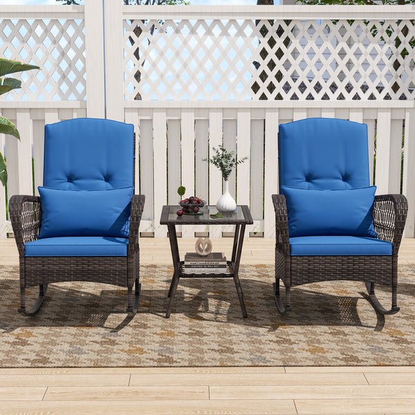 Rock smooth and safely with anti-slip mats and stoppers<br>Wrapped with premium PE rattan for elegance<br>Soft cushions and pillows make you more comfortable<br>Curved armrests for more coziness<br>Heavy-duty metal frame offers strong support<br>Smooth zi
