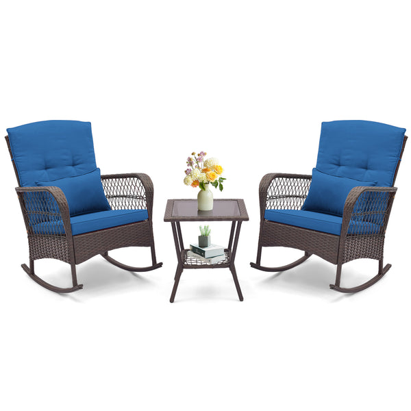 Rock smooth and safely with anti-slip mats and stoppers<br>Wrapped with premium PE rattan for elegance<br>Soft cushions and pillows make you more comfortable<br>Curved armrests for more coziness<br>Heavy-duty metal frame offers strong support<br>Smooth zi