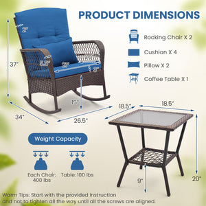 Rock smooth and safely with anti-slip mats and stoppers<br>Wrapped with premium PE rattan for elegance<br>Soft cushions and pillows make you more comfortable<br>Curved armrests for more coziness<br>Heavy-duty metal frame offers strong support<br>Smooth zi