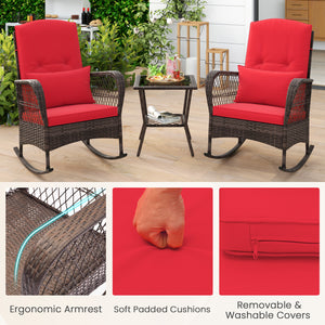 Rock smooth and safely with anti-slip mats and stoppers<br>Wrapped with premium PE rattan for elegance<br>Soft cushions and pillows make you more comfortable<br>Curved armrests for more coziness<br>Heavy-duty metal frame offers strong support<br>Smooth zi