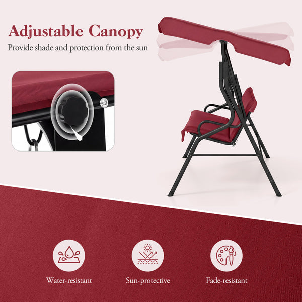 Brand new and high quality<br>Providing three comfortable seats<br>With a waterproof top canopy  protecting you from ultraviolet ray and drizzle<br>Black steel frame  durable and sturdy<br>Add comfort With seat and back cushion<br>Assembly needed and hard