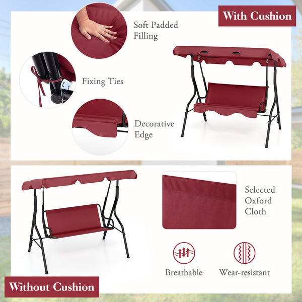 Brand new and high quality<br>Providing three comfortable seats<br>With a waterproof top canopy  protecting you from ultraviolet ray and drizzle<br>Black steel frame  durable and sturdy<br>Add comfort With seat and back cushion<br>Assembly needed and hard
