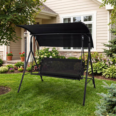 Adjustable canopy for customized shade throughout the day<br>Selected polyester fabric is sun-protective for lasting use<br>Breathable mesh fabric for cool and comfortable seating<br>3-seat design for relaxing with family and friends<br>Heavy-duty metal f