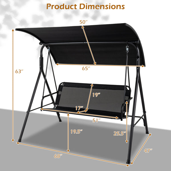 Adjustable canopy for customized shade throughout the day<br>Selected polyester fabric is sun-protective for lasting use<br>Breathable mesh fabric for cool and comfortable seating<br>3-seat design for relaxing with family and friends<br>Heavy-duty metal f