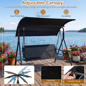 Adjustable canopy for customized shade throughout the day<br>Selected polyester fabric is sun-protective for lasting use<br>Breathable mesh fabric for cool and comfortable seating<br>3-seat design for relaxing with family and friends<br>Heavy-duty metal f