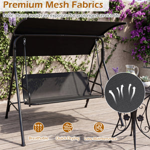 Adjustable canopy for customized shade throughout the day<br>Selected polyester fabric is sun-protective for lasting use<br>Breathable mesh fabric for cool and comfortable seating<br>3-seat design for relaxing with family and friends<br>Heavy-duty metal f