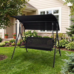 Adjustable canopy for customized shade throughout the day<br>Selected polyester fabric is sun-protective for lasting use<br>Breathable mesh fabric for cool and comfortable seating<br>3-seat design for relaxing with family and friends<br>Heavy-duty metal f