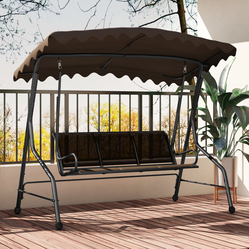 Constructed of robust metal frame for strong support<br>Load up to 1100 lbs  accommodating 3 people<br>Canopy can be adjusted for maximum sunshade<br>61" wide seat for family relaxation<br>Premium seat and back fabric is breathable to sit<br>Reinforced sp
