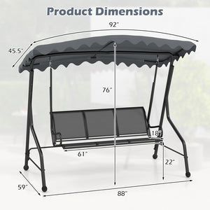 Constructed of robust metal frame for strong support<br>Load up to 1100 lbs  accommodating 3 people<br>Canopy can be adjusted for maximum sunshade<br>61" wide seat for family relaxation<br>Premium seat and back fabric is breathable to sit<br>Reinforced sp