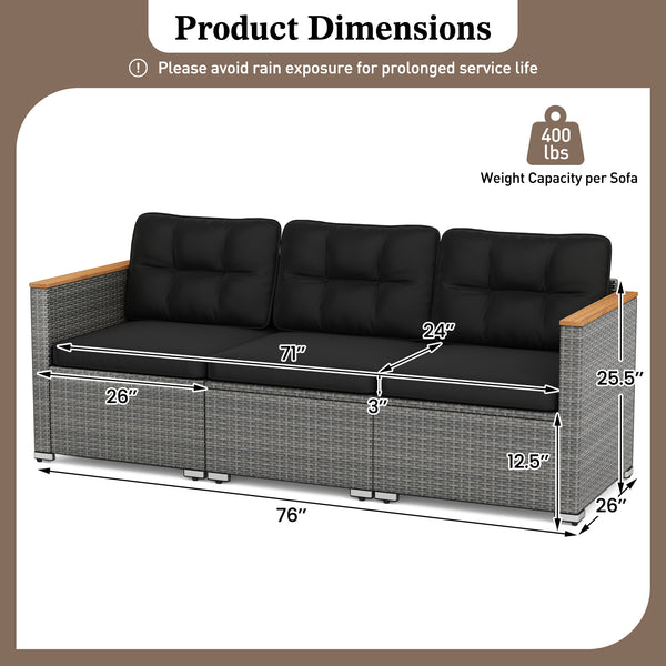 Ensure both beauty and longevity with hand-woven PE rattan<br>Its fade-resistant and sun-protective features for long-lasting use<br>3-person spacious seating ensures everyone has room to stretch out<br>Soft cushions with high-density sponges for a comfy 