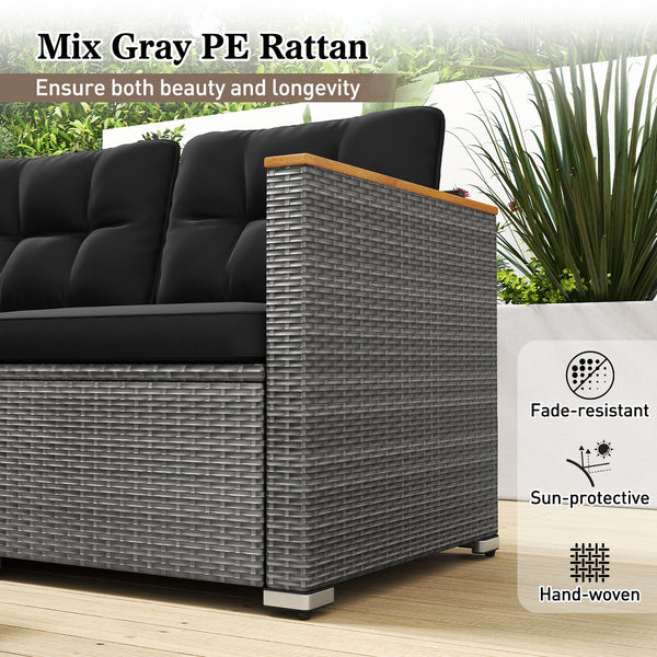 Ensure both beauty and longevity with hand-woven PE rattan<br>Its fade-resistant and sun-protective features for long-lasting use<br>3-person spacious seating ensures everyone has room to stretch out<br>Soft cushions with high-density sponges for a comfy 