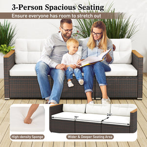 Ensure both beauty and longevity with hand-woven PE rattan<br>Its fade-resistant and sun-protective features for long-lasting use<br>3-person spacious seating ensures everyone has room to stretch out<br>Soft cushions with high-density sponges for a comfy 