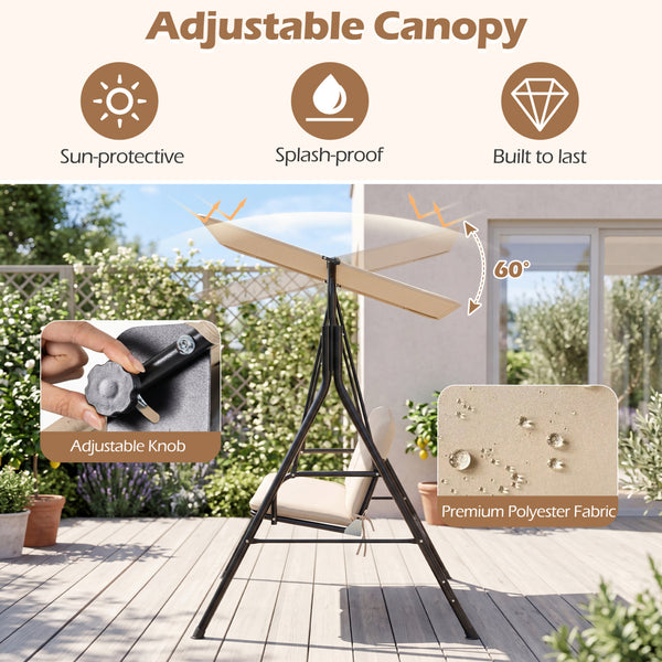 The heavy-duty metal frame ensures 800 lbs/360 kg loading capacity<br>A powder-coated finish helps resist wear in outdoor conditions<br>Non-slip foot pads reduce shifting during gentle swinging motion<br>Strong spring hooks support smooth movement with re