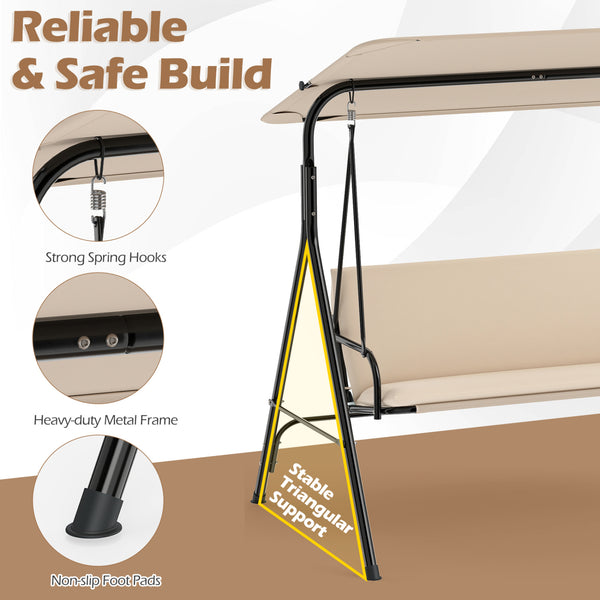 The heavy-duty metal frame ensures 800 lbs/360 kg loading capacity<br>A powder-coated finish helps resist wear in outdoor conditions<br>Non-slip foot pads reduce shifting during gentle swinging motion<br>Strong spring hooks support smooth movement with re