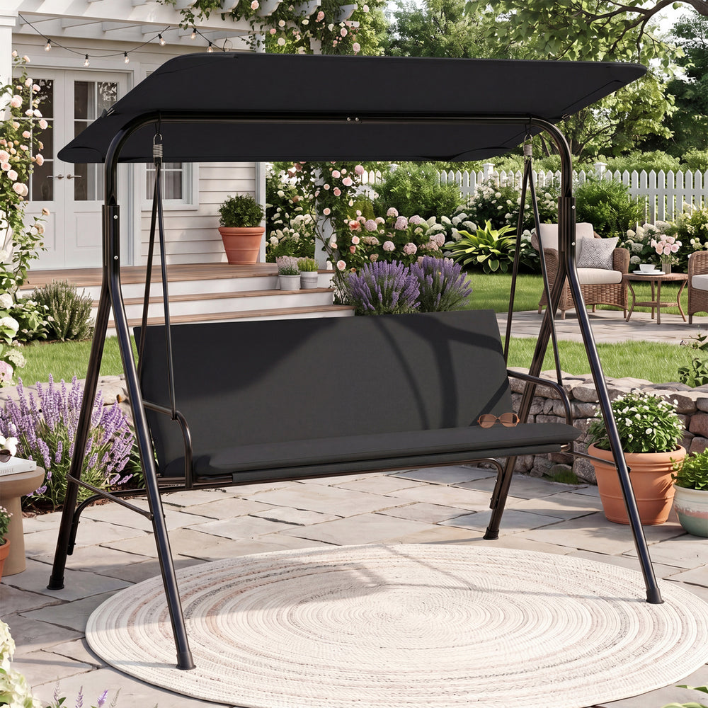 The heavy-duty metal frame ensures 800 lbs/360 kg loading capacity<br>A powder-coated finish helps resist wear in outdoor conditions<br>Non-slip foot pads reduce shifting during gentle swinging motion<br>Strong spring hooks support smooth movement with re