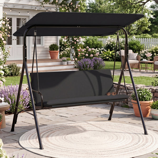 The heavy-duty metal frame ensures 800 lbs/360 kg loading capacity<br>A powder-coated finish helps resist wear in outdoor conditions<br>Non-slip foot pads reduce shifting during gentle swinging motion<br>Strong spring hooks support smooth movement with re
