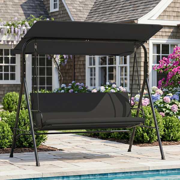 The heavy-duty metal frame ensures 800 lbs/360 kg loading capacity<br>A powder-coated finish helps resist wear in outdoor conditions<br>Non-slip foot pads reduce shifting during gentle swinging motion<br>Strong spring hooks support smooth movement with re