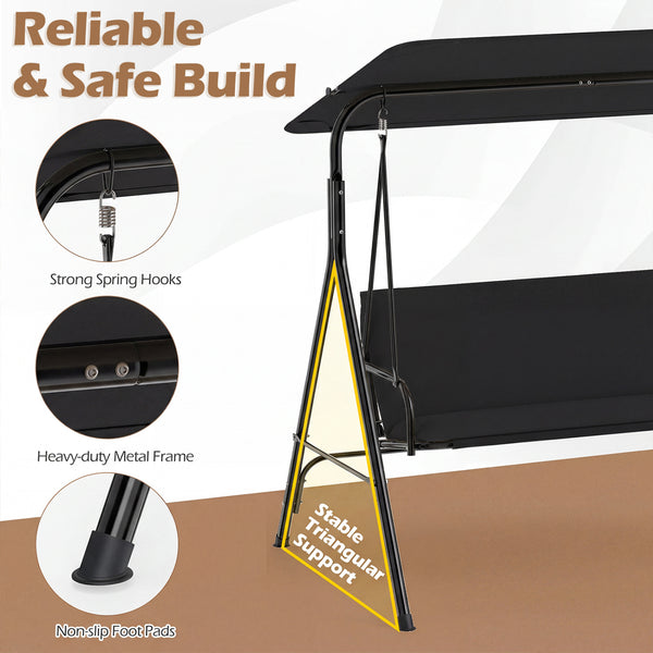 The heavy-duty metal frame ensures 800 lbs/360 kg loading capacity<br>A powder-coated finish helps resist wear in outdoor conditions<br>Non-slip foot pads reduce shifting during gentle swinging motion<br>Strong spring hooks support smooth movement with re