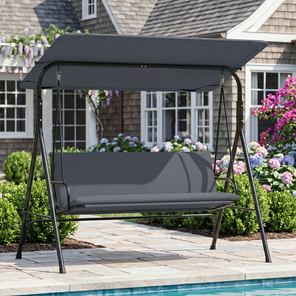 The heavy-duty metal frame ensures 800 lbs/360 kg loading capacity<br>A powder-coated finish helps resist wear in outdoor conditions<br>Non-slip foot pads reduce shifting during gentle swinging motion<br>Strong spring hooks support smooth movement with re