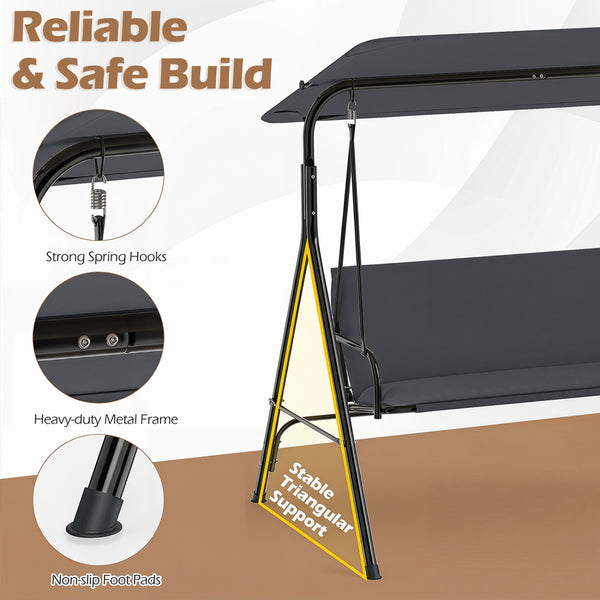 The heavy-duty metal frame ensures 800 lbs/360 kg loading capacity<br>A powder-coated finish helps resist wear in outdoor conditions<br>Non-slip foot pads reduce shifting during gentle swinging motion<br>Strong spring hooks support smooth movement with re