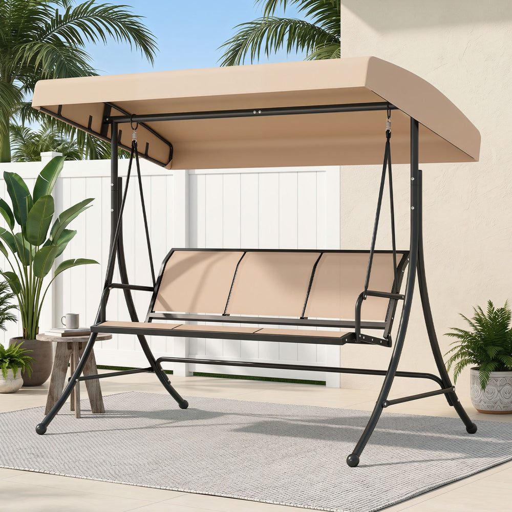 Spacious design can seat up to 3 persons at the same time<br>Adjustable canopy offers optimal sunshade throughout the day<br>Easy to adjust the angle of the canopy using the knob<br>Premium polyester canopy that is sun-proof and waterproof<br>Comfortable 