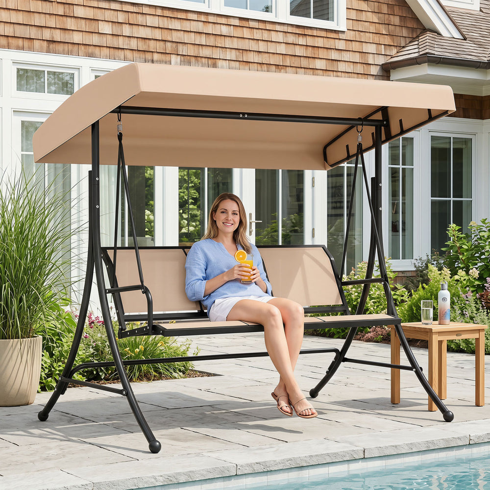 Spacious design can seat up to 3 persons at the same time<br>Adjustable canopy offers optimal sunshade throughout the day<br>Easy to adjust the angle of the canopy using the knob<br>Premium polyester canopy that is sun-proof and waterproof<br>Comfortable 