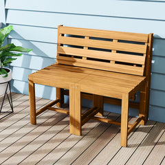 3-in-1 convertible design for table and chairs set  plant rack or loveseat<br>Release to fold the tabletop and lock to fix 2 chairs for easy transformation<br>Solid acacia wood for high hardness and natural beauty<br>Ensure a smooth touch with a splinter-