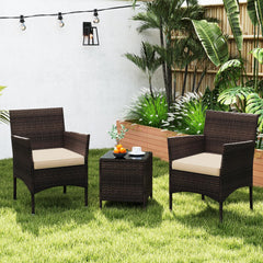 Well-woven rattan surface for elegance and durability<br>Comes with seat cushions for more comfort<br>Ergonomic seat makes you more relaxed<br>Heavy-duty metal frame offers high-strength support<br>Zippered design for simple maintenance<br>Square coffee t
