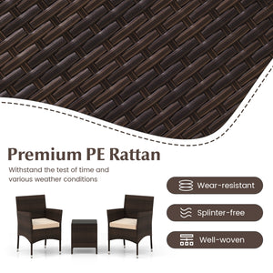 Well-woven rattan surface for elegance and durability<br>Comes with seat cushions for more comfort<br>Ergonomic seat makes you more relaxed<br>Heavy-duty metal frame offers high-strength support<br>Zippered design for simple maintenance<br>Square coffee t