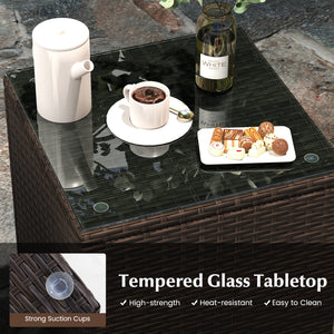 Well-woven rattan surface for elegance and durability<br>Comes with seat cushions for more comfort<br>Ergonomic seat makes you more relaxed<br>Heavy-duty metal frame offers high-strength support<br>Zippered design for simple maintenance<br>Square coffee t