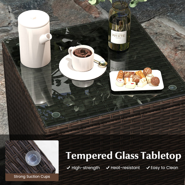 Well-woven rattan surface for elegance and durability<br>Comes with seat cushions for more comfort<br>Ergonomic seat makes you more relaxed<br>Heavy-duty metal frame offers high-strength support<br>Zippered design for simple maintenance<br>Square coffee t