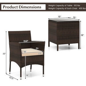 Well-woven rattan surface for elegance and durability<br>Comes with seat cushions for more comfort<br>Ergonomic seat makes you more relaxed<br>Heavy-duty metal frame offers high-strength support<br>Zippered design for simple maintenance<br>Square coffee t