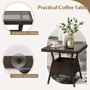 Ergonomic chairs with curved armrests for more comfort<br>Anti-slip mats and bottom stoppers for safe rocking<br>High-quality PE rattan enhances durability and style<br>Cozy cushions feature easy-to-clean zippered covers<br>Elastic lumbar pillows offer ad