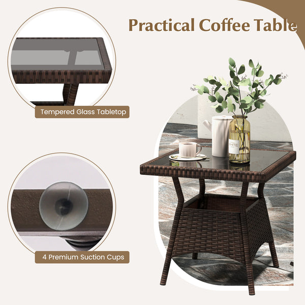 Ergonomic chairs with curved armrests for more comfort<br>Anti-slip mats and bottom stoppers for safe rocking<br>High-quality PE rattan enhances durability and style<br>Cozy cushions feature easy-to-clean zippered covers<br>Elastic lumbar pillows offer ad