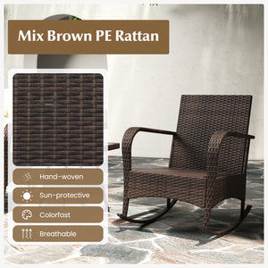 Ergonomic chairs with curved armrests for more comfort<br>Anti-slip mats and bottom stoppers for safe rocking<br>High-quality PE rattan enhances durability and style<br>Cozy cushions feature easy-to-clean zippered covers<br>Elastic lumbar pillows offer ad
