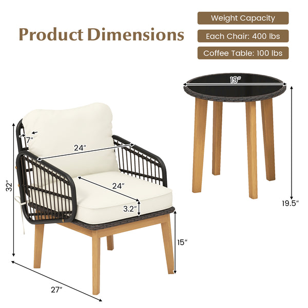 Colorfast PE rattan deals with outdoor elements<br>Stable  durable and burr-free to use with solid acacia wood<br>Heavy-duty metal frame for sturdy construction<br>Soft padded cushions for ultimate comfort<br>Remove the cushion covers with smooth zippers 