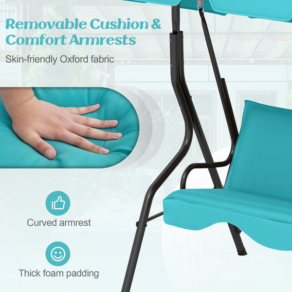 Brand new and high quality<br>Providing three comfortable seats<br>With a waterproof top canopy  protecting you from ultraviolet ray and drizzle<br>Black steel frame  durable and sturdy<br>Add comfort With seat and back cushion<br>Assembly needed and hard
