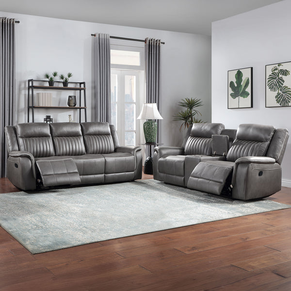  comprising a Reclining Sofa and Console Loveseat meticulously crafted for enduring comfort and style in your living space. With hardwood and manufactured wood frames