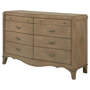  it showcases a washed mango finish that highlights the natural wood grain. Eight spacious drawers pro